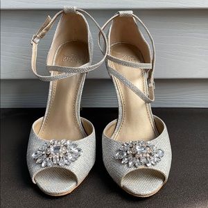 Belle Badgley Miscka Silver Peep Toe Strappy Pump